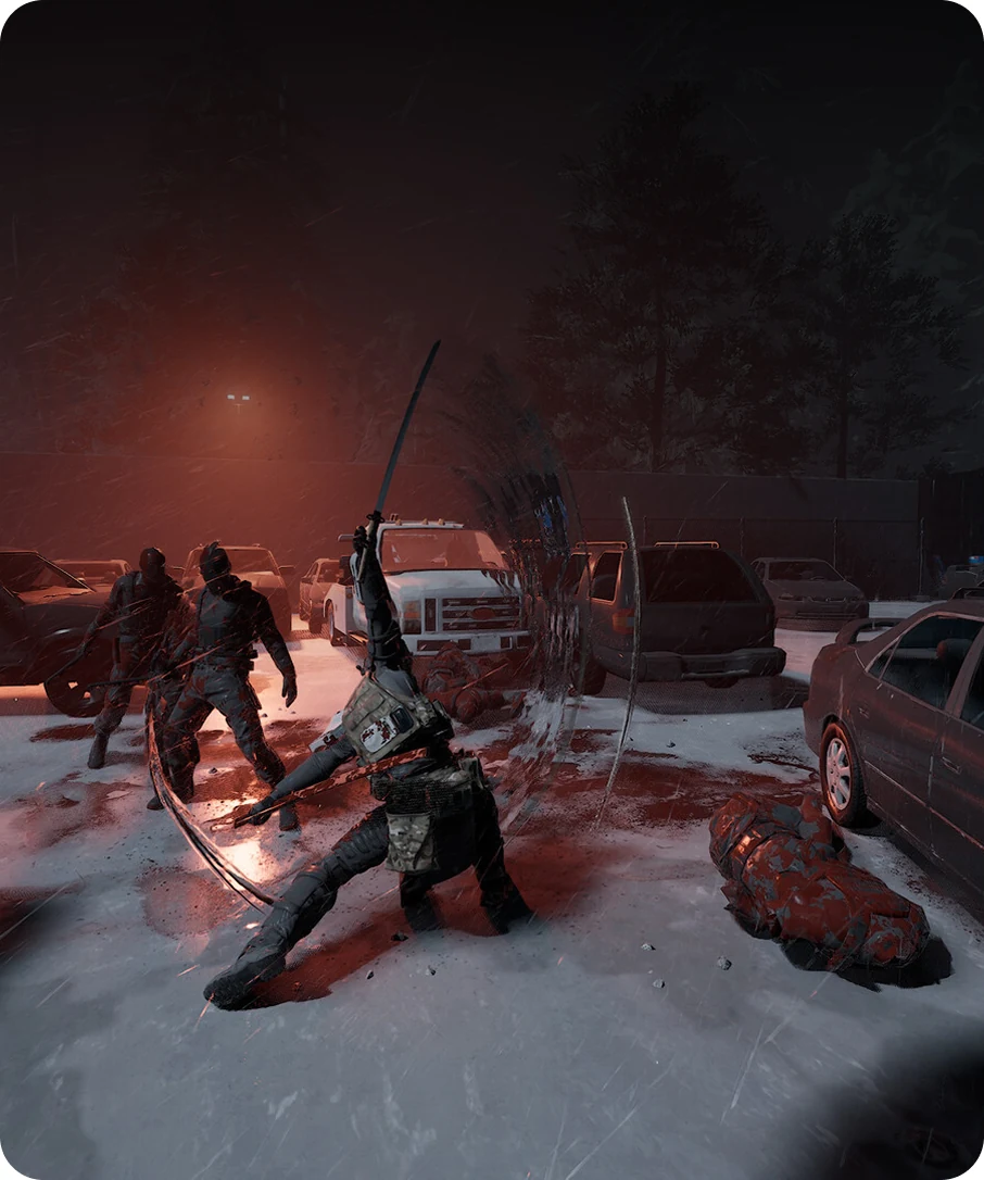 Snowy parking lot combat